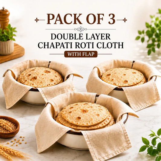 (Pack Of 3) Cotton Double Layer Wrap With Flaps For Roti, Chapati & Paratha